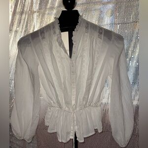 Free People White Lace Trim Blouse sz M🤍